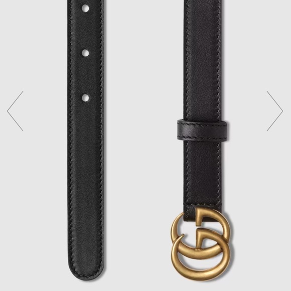🔥SOLD🔥 GUCCI Thin Black Leather Belt Double G 80 Antique Brass Buckle NEW - Picture 5 of 9
